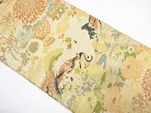 アンティーク　鶴に読み本・菊模様織り出し丸帯（材料）